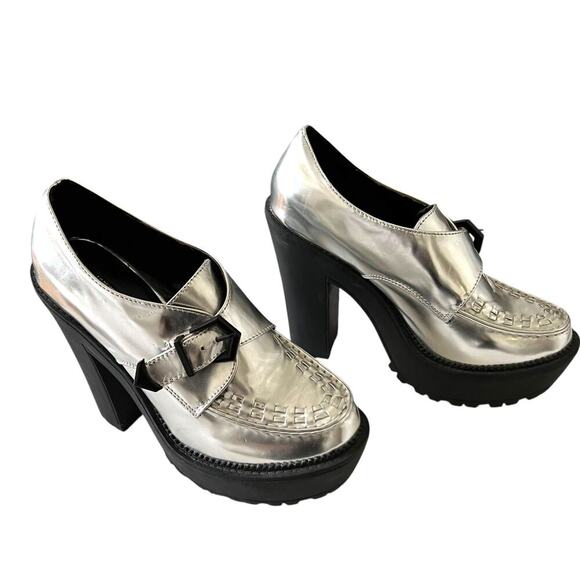Forever 21 Academia Faux Leather Platform Loafers Silver Size 8 - Picture 8 of 9
